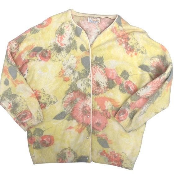 1950s Angelon by Darlene Angora Lambswool Floral Cardigan Sweater VTG Coquette - Picture 2 of 9